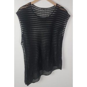 Eileen Fisher Women's Sz. S Black Crochet Knit Asymmetrical Short Sleeve Top